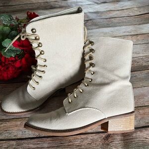 Vagabond Tan Canvas Lace Up Boots Size 39/US Size 9